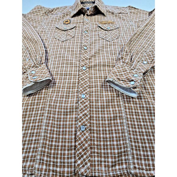 Ring of Fire Men’s M Brown Plaid Western Snap Shirt Long Sleeve Cowboy USA - Picture 2 of 16